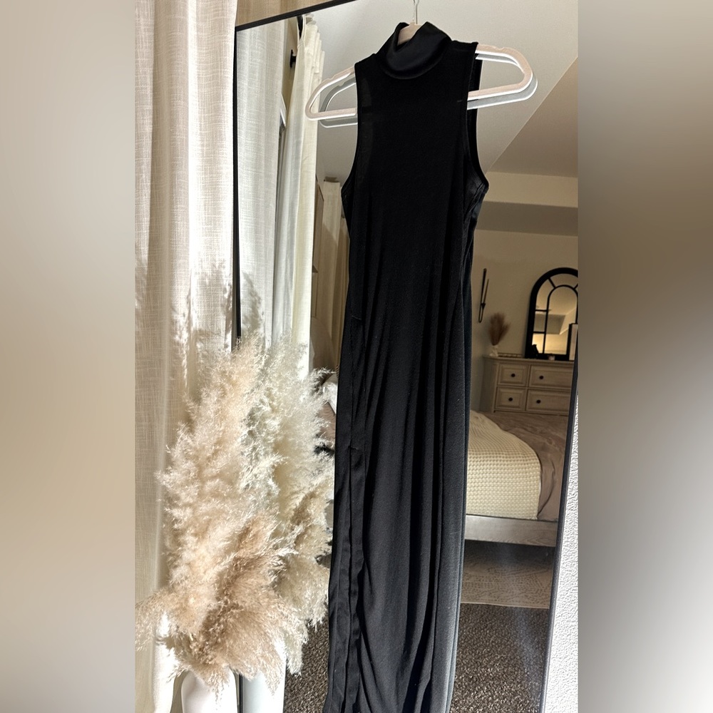 Black halter mock neck maxi dress